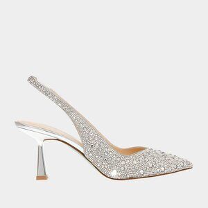 Embellished Silver Slingback Pointed-Toe Heels